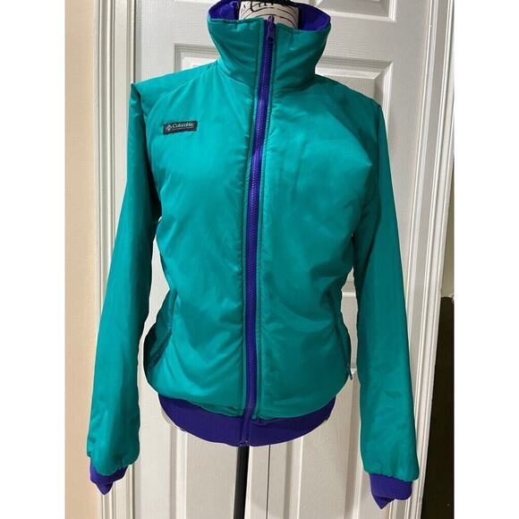 COLUMBIA BOMBER JACKET REVERSIBLE DISCO SZ S MEN PURPLE/TEAL Sz S RETRO NORMCORE - Picture 16 of 16